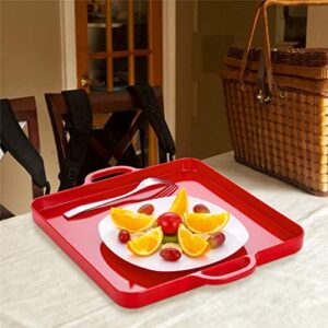 HSDT Square Serving Trays with Handles Melamine Red 12.5x12.5 Inch Spill Proof Kitchen Eating Trays Set of 2 for Cafeteria Cafe Food Appeizer Dessert Snack Dinner Lunch Breakfast,TR17-02