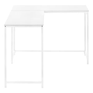 Monarch Specialties 7395 Computer Desk, Home Office, Corner, 58" L, L Shape, Work, Laptop, Metal, Laminate, Contemporary, Modern Desk-58 Top, 58.25" L x 44" W x 30" H, White/White