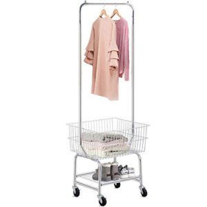 yaheetech wire commercial rolling laundry cart bulter garment rack,laundry butler storage rack,w/hanging drying rack wash basket/bag mesh collapsible racks on wheels