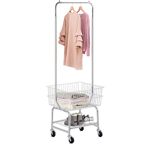 Yaheetech Wire Commercial Rolling Laundry Cart Bulter Garment Rack,Laundry Butler Storage Rack,w/Hanging Drying Rack Wash Basket/Bag Mesh Collapsible Racks on Wheels