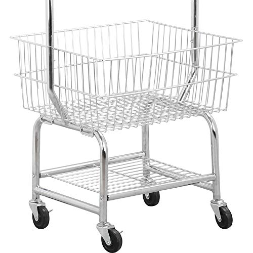 Yaheetech Wire Commercial Rolling Laundry Cart Bulter Garment Rack,Laundry Butler Storage Rack,w/Hanging Drying Rack Wash Basket/Bag Mesh Collapsible Racks on Wheels