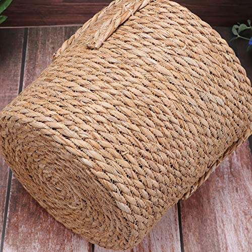 YARDWE 1Pc Woven Linen Flower Basket with Plastic Film Seagrass Storage Basket with Handles Handwoven Storage Bin Plant Holders ( Light Brown )