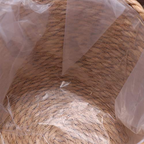 YARDWE 1Pc Woven Linen Flower Basket with Plastic Film Seagrass Storage Basket with Handles Handwoven Storage Bin Plant Holders ( Light Brown )