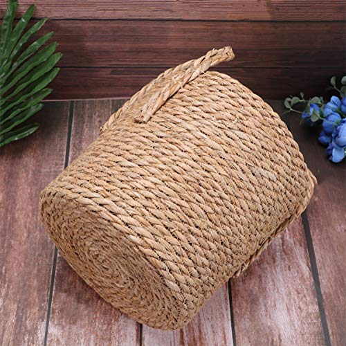 YARDWE 1Pc Woven Linen Flower Basket with Plastic Film Seagrass Storage Basket with Handles Handwoven Storage Bin Plant Holders ( Light Brown )