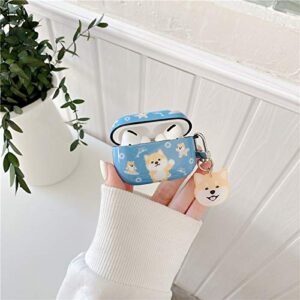 BONICI Protective Case Compatible with AirPods Pro, Cute Lovely Happy Yellow Shiba Inu Dog Puppy Theme Round Corners Soft IMD Cover Case Earbud Earphone Wireless Charging Blue Case +Dog Keychain