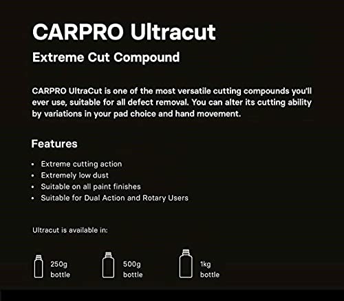 CARPRO UltraCut - 250ml - Extreme Cut Compound, Low Dusting, Minimal Hazing, for Rotary or DA Polishing with Long Work Time