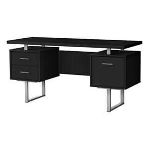 monarch specialties 7634 computer desk, home office, laptop, left, right set-up, storage drawers, work, metal, laminate, grey, contemporary desk-60 l black silver, 60" l x 23.75" w x 30.25" h