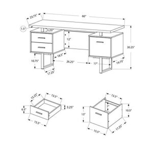 Monarch Specialties 7634 Computer Desk, Home Office, Laptop, Left, Right Set-up, Storage Drawers, Work, Metal, Laminate, Grey, Contemporary Desk-60 L Black Silver, 60" L x 23.75" W x 30.25" H