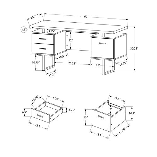 Monarch Specialties 7634 Computer Desk, Home Office, Laptop, Left, Right Set-up, Storage Drawers, Work, Metal, Laminate, Grey, Contemporary Desk-60 L Black Silver, 60" L x 23.75" W x 30.25" H