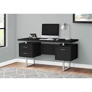 Monarch Specialties 7634 Computer Desk, Home Office, Laptop, Left, Right Set-up, Storage Drawers, Work, Metal, Laminate, Grey, Contemporary Desk-60 L Black Silver, 60" L x 23.75" W x 30.25" H