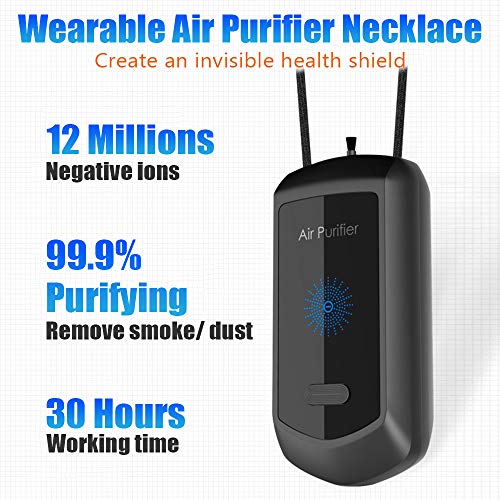 Newly 3S Fast Purifi-cation Wearable Air Puri-fier Necklace, USB Personal Air Filter 12Millions Large Anions Ouput with Carbon Fiber Brush Dual Purifi-cation