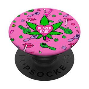 pink stoner girl weed phone grip cute marijuana 420 gift popsockets popgrip: swappable grip for phones & tablets