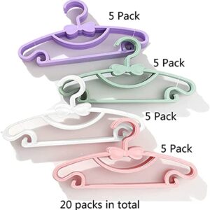 JINGXINMY Baby Hangers for Kids Clothes - Pack of 20 Durable Plastic Kids Hangers for Nursery -Childrens Hangers - Great as Toddler or Infant Clothes Hangers-4 Colors