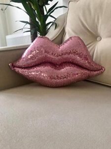 woody pink lips glitter pillow home decor lips throw pillow decorative cushion pillow couch bed shaped pillow sparkle luxury pillow sparkling pillow 17x10 inches