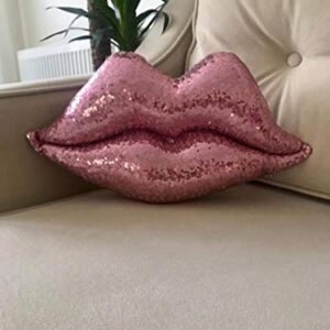 woody Pink Lips Glitter Pillow Home Decor Lips Throw Pillow Decorative Cushion Pillow Couch Bed Shaped Pillow Sparkle Luxury Pillow Sparkling Pillow 17x10 Inches