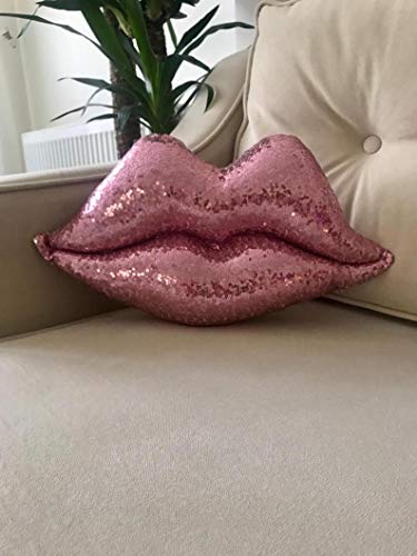 woody Pink Lips Glitter Pillow Home Decor Lips Throw Pillow Decorative Cushion Pillow Couch Bed Shaped Pillow Sparkle Luxury Pillow Sparkling Pillow 17x10 Inches