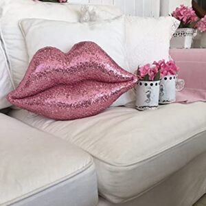 woody Pink Lips Glitter Pillow Home Decor Lips Throw Pillow Decorative Cushion Pillow Couch Bed Shaped Pillow Sparkle Luxury Pillow Sparkling Pillow 17x10 Inches