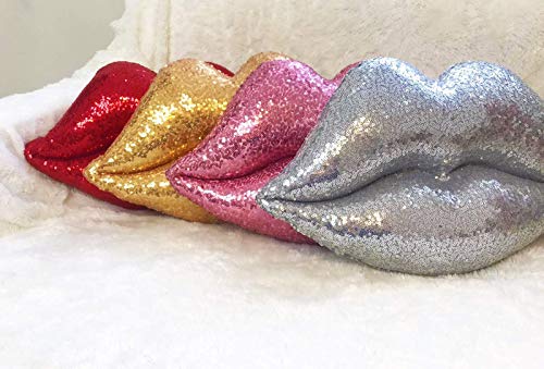 woody Pink Lips Glitter Pillow Home Decor Lips Throw Pillow Decorative Cushion Pillow Couch Bed Shaped Pillow Sparkle Luxury Pillow Sparkling Pillow 17x10 Inches