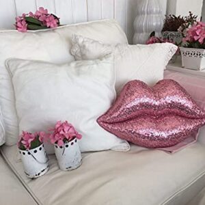 woody Pink Lips Glitter Pillow Home Decor Lips Throw Pillow Decorative Cushion Pillow Couch Bed Shaped Pillow Sparkle Luxury Pillow Sparkling Pillow 17x10 Inches