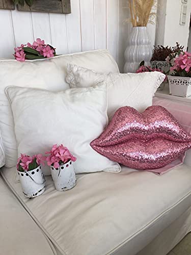 woody Pink Lips Glitter Pillow Home Decor Lips Throw Pillow Decorative Cushion Pillow Couch Bed Shaped Pillow Sparkle Luxury Pillow Sparkling Pillow 17x10 Inches