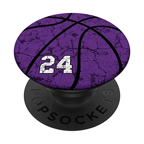 Basketball Number #24 Purple Gift for Basketball Player PopSockets Swappable PopGrip