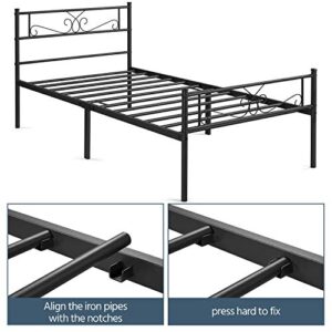 Yaheetech Twin Size Bed Frames/Metal Platform Bed with Headboard and Footboard/No Box Spring Needed/Easy Assembly, Black