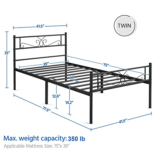 Yaheetech Twin Size Bed Frames/Metal Platform Bed with Headboard and Footboard/No Box Spring Needed/Easy Assembly, Black