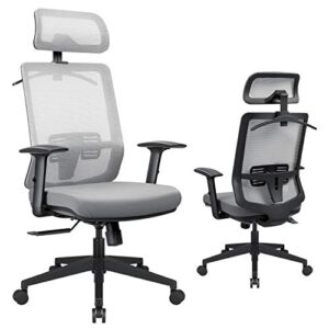 furmax ergonomic office chair, high back desk chair with adjustable headrest, lumbar support and armrests, mesh computer chair with clothes hanger (gray)