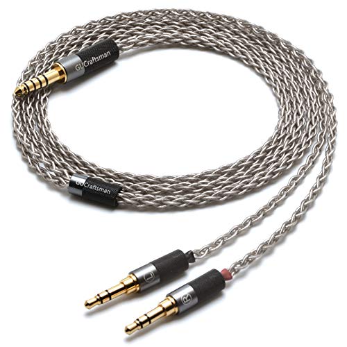 GUCraftsman 6N Single Crystal Silver Upgrade Cable 2.5mm/4.4mm Balanec Headphone Upgrade Cables for Beyerdynamic T1 2nd T5P 2nd T5P 3nd Final d8000Pro Denon AH-D5200 AH-D7200 AH-D9200 (4.4mm Plug)