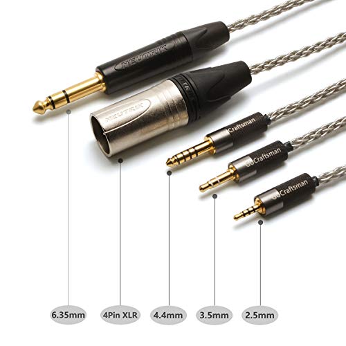 GUCraftsman 6N Single Crystal Silver Upgrade Cable 2.5mm/4.4mm Balanec Headphone Upgrade Cables for Beyerdynamic T1 2nd T5P 2nd T5P 3nd Final d8000Pro Denon AH-D5200 AH-D7200 AH-D9200 (4.4mm Plug)