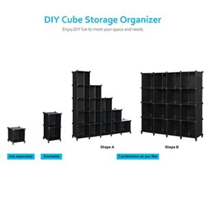 ANWBROAD Cube Storage Organizer, 16-Cube Cubby Shelving Book Shelf Living Room, Closet Clothes Organizers, Kids Toys Craft Yarn Storage with Rubber Hammer for Bedroom Office Black ULCS016B