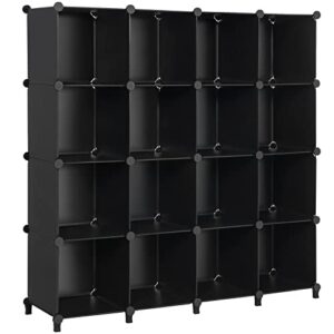anwbroad cube storage organizer, 16-cube cubby shelving book shelf living room, closet clothes organizers, kids toys craft yarn storage with rubber hammer for bedroom office black ulcs016b