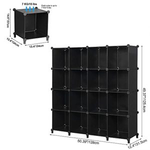 ANWBROAD Cube Storage Organizer, 16-Cube Cubby Shelving Book Shelf Living Room, Closet Clothes Organizers, Kids Toys Craft Yarn Storage with Rubber Hammer for Bedroom Office Black ULCS016B