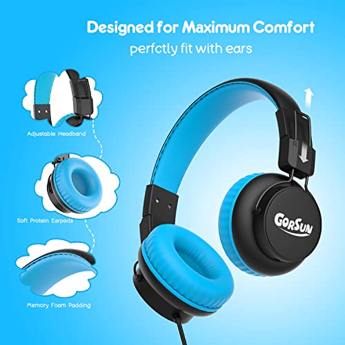 gorsun Kids Headphones, Headphones for Kids for School, 85dB/94dB Volume Limited, Wired Headphones with Mic, Sharing Function, Adjustable Toddler Headphones for School/Tablet/PC