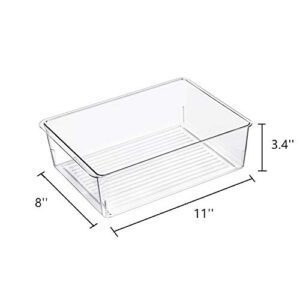 Slideep Kitchen Freezer Food Storage Bin, Plastic Refrigerator Organizer Fridge Storage Containers for Fruit, Yogurt, Snacks, Pasta 11'' 2 Pack