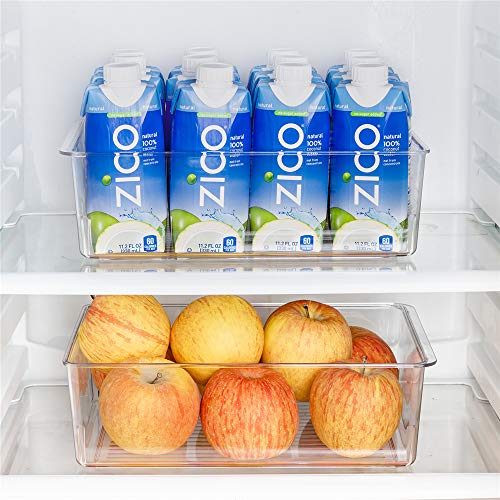 Slideep Kitchen Freezer Food Storage Bin, Plastic Refrigerator Organizer Fridge Storage Containers for Fruit, Yogurt, Snacks, Pasta 11'' 2 Pack