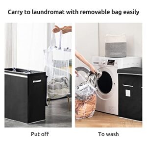 Fiona's magic Double Laundry Hamper with Lid, Dirty Clothes Laundry Basket with 2 Removable Liner Bags, Divided Laundry Hamper 2 Section for Bedroom, Laundry Room, Bathroom Black & Grey