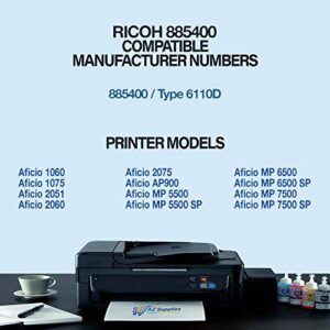 AZ Supplies Compatible Toner Cartridge Replacement for Ricoh 885400 Type 6110D Aficio 1060 1075 2051 2060 2075 AP900 MP 5500 MP 5500 SP 6500 MP 6500 SP 7500 MP 7500 SP (2xBlack - 2 Packs)