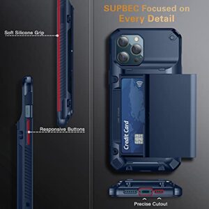 iPhone 12 Pro Max Case, SUPBEC Silicone Protective Wallet Case with Card Slot [Screen Protector x2] [Military Grade Protection] [Anti-Scratch], iPhone 12 Pro Max Case with Card Holder, 6.7", Blue