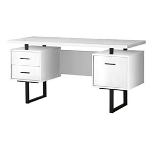 monarch specialties 7631 computer desk, home office, laptop, left, right set-up, storage drawers, 60" l, work, metal, laminate, white, black, contemporary desk-60 x 23.75 w x 30.25" h