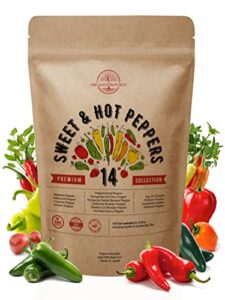 14 sweet & hot peppers seeds variety pack 700 seeds non-gmo peppers seeds for planting outdoor & indoor home gardening anaheim jalapeno habanero cayenne serrano poblano cubanelle pepperoncini & more
