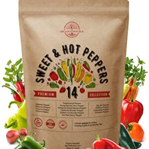 14 Sweet & Hot Peppers Seeds Variety Pack 700 Seeds Non-GMO Peppers Seeds for Planting Outdoor & Indoor Home Gardening Anaheim Jalapeno Habanero Cayenne Serrano Poblano Cubanelle Pepperoncini & More