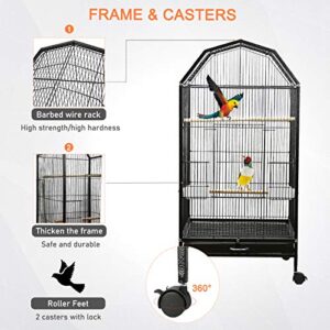 Ibnotuiy Parakeet Bird Cage with Rolling Stand Metal Pet Bird Flight Cages Large for Conure Canary Parekette Macaw Finch Cockatoo Budgie Cockatiels Parrot,Perches Catch Tray Included,Black