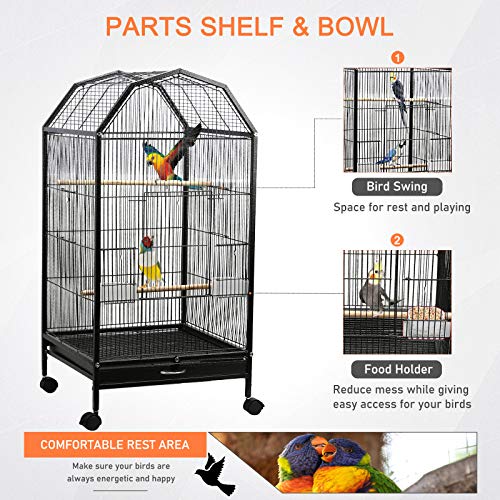 Ibnotuiy Parakeet Bird Cage with Rolling Stand Metal Pet Bird Flight Cages Large for Conure Canary Parekette Macaw Finch Cockatoo Budgie Cockatiels Parrot,Perches Catch Tray Included,Black