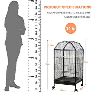 Ibnotuiy Parakeet Bird Cage with Rolling Stand Metal Pet Bird Flight Cages Large for Conure Canary Parekette Macaw Finch Cockatoo Budgie Cockatiels Parrot,Perches Catch Tray Included,Black