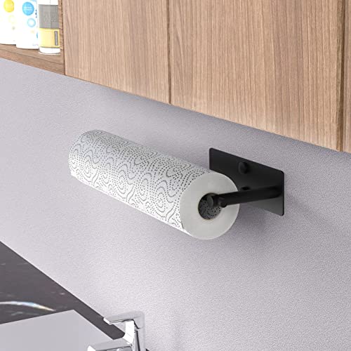 Paper Towel Holder Under Cabinet, Wall Mount Paper Towels Rack for Kitchen, Self Adhesive Hanging Paper Towel Holders for RV Camper, Black