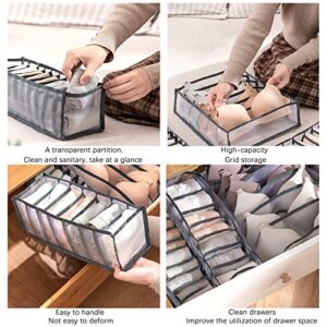 Butishop 6 Pcs Underwear Drawer Organizer Foldable Closet Clothes Dividers Nylon Dresser Compartments Storage Box Set Fit for Bras Socks Underpants Panties and Ties Organization(Grey, 6/7/11)