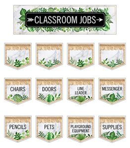 schoolgirl style simply boho mini bulletin board set—job assignment pockets and student cutouts for classroom tasks, roles and responsibilities (46 pc) (110509)