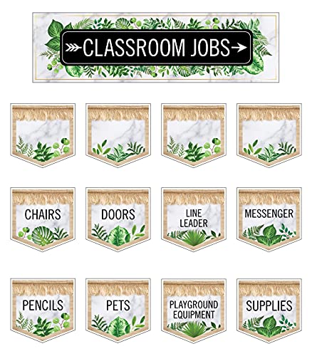 Schoolgirl Style Simply Boho Mini Bulletin Board Set—Job Assignment Pockets and Student Cutouts for Classroom Tasks, Roles and Responsibilities (46 pc) (110509)