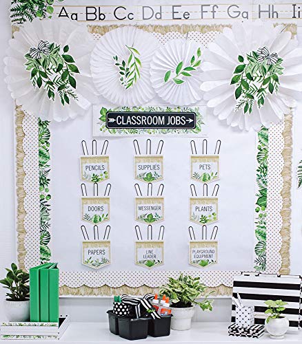 Schoolgirl Style Simply Boho Mini Bulletin Board Set—Job Assignment Pockets and Student Cutouts for Classroom Tasks, Roles and Responsibilities (46 pc) (110509)